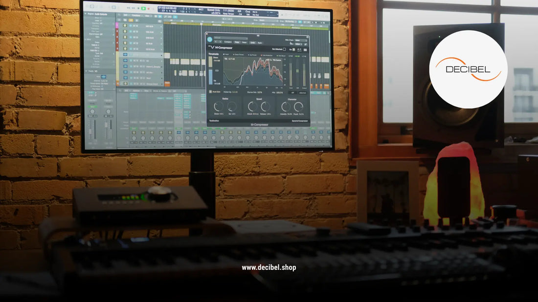 desktop in a home music studio