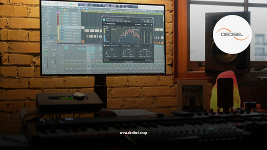 desktop in a home music studio