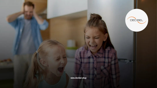 two kids yelling loud near their dad