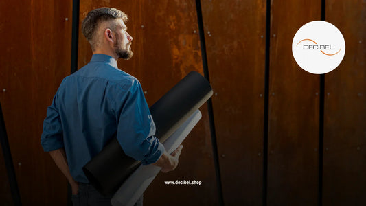 an architect carrying a roll of drawings looking at a wall