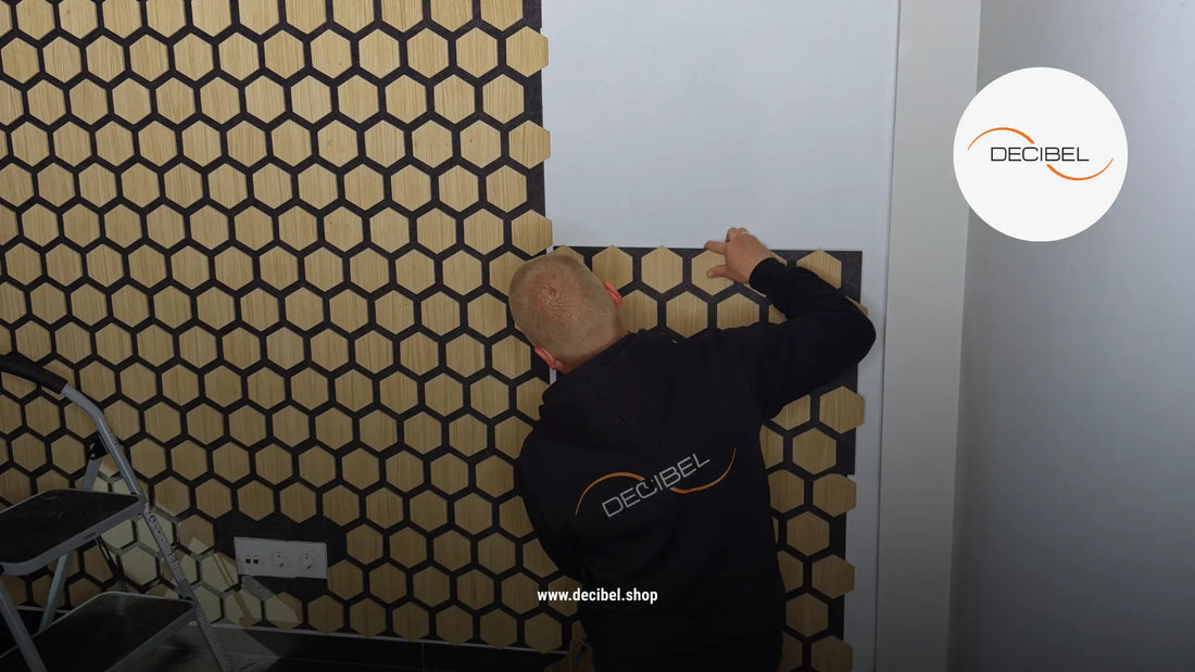 installing HexyBEL acoustic panels on a wall