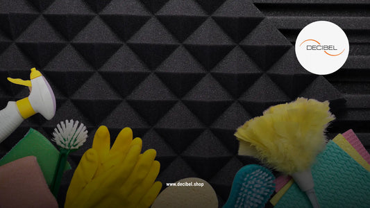 acoustic foam panels in black with cleaning tools