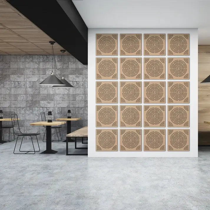 Perforated wood acoustic panels for restaurants