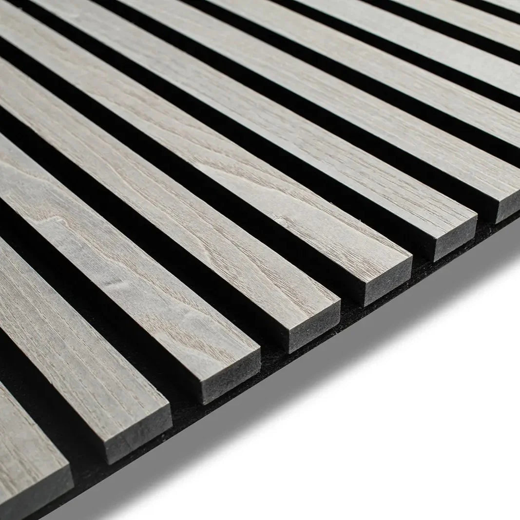 Grey Ash Wood Slatted Acoustic Panel Felt MDF Sound Absorption Wall