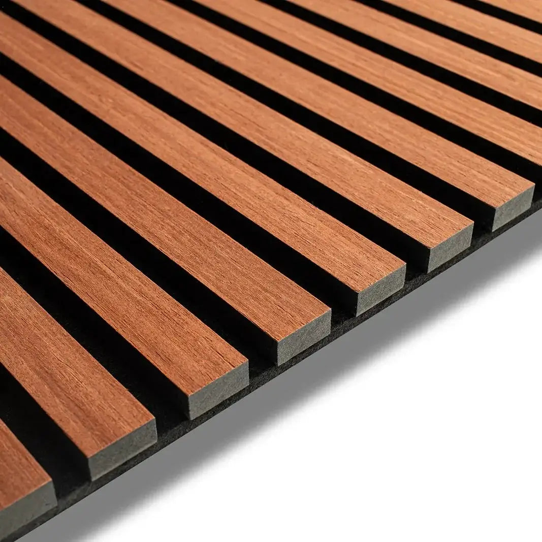 Mahogany Wood Slatted Acoustic Panel MDF PET Sound Absorption Wall