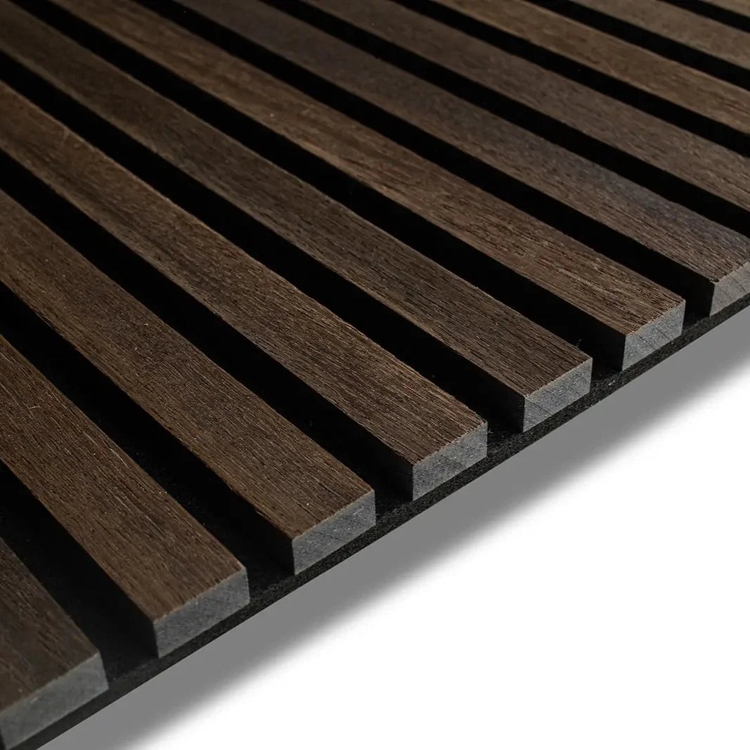 Smoked Wood Slatted Acoustic Panel MDF PET Sound Absorption Wall
