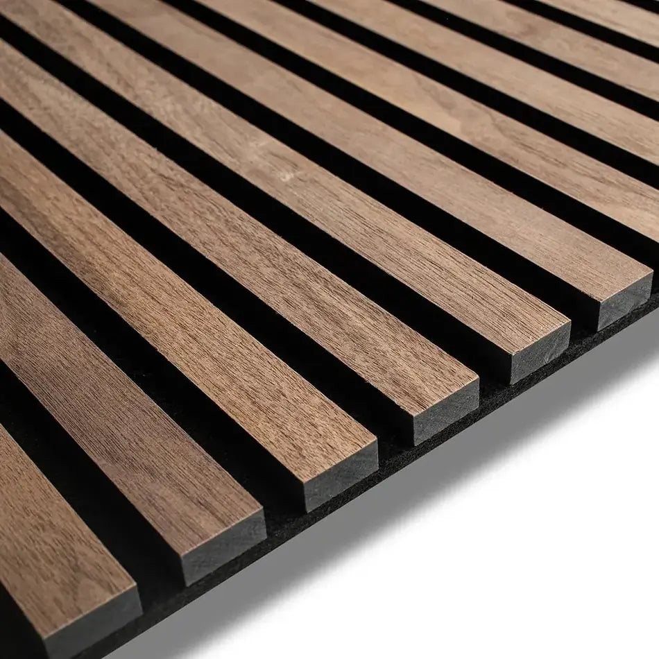 Walnut Wood Slatted Acoustic Panel MDF PET Sound Absorption Wall