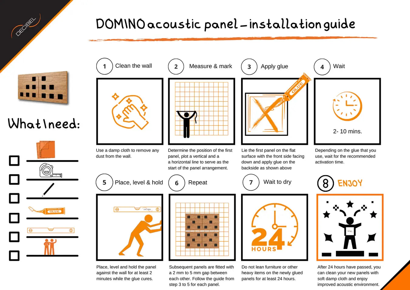 Domino acoustic perforated wood panels for wall and ceiling - installation guide