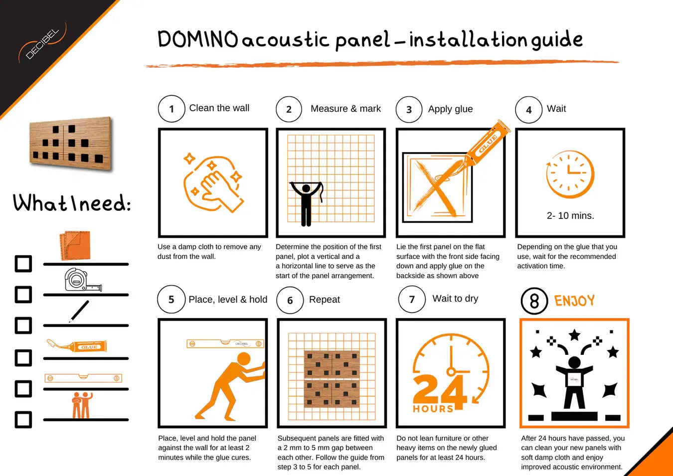 Wood acoustic sound absorbing panel DOMINO installation guide