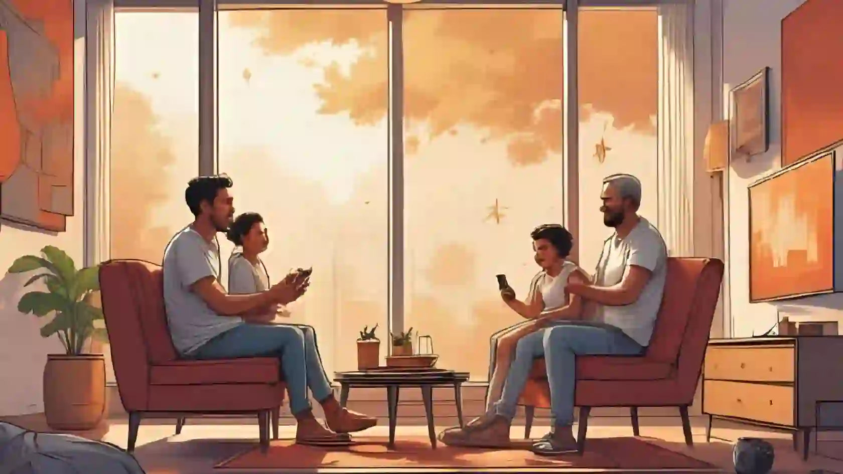 Family enjoying their new acoustic panels in a living room.