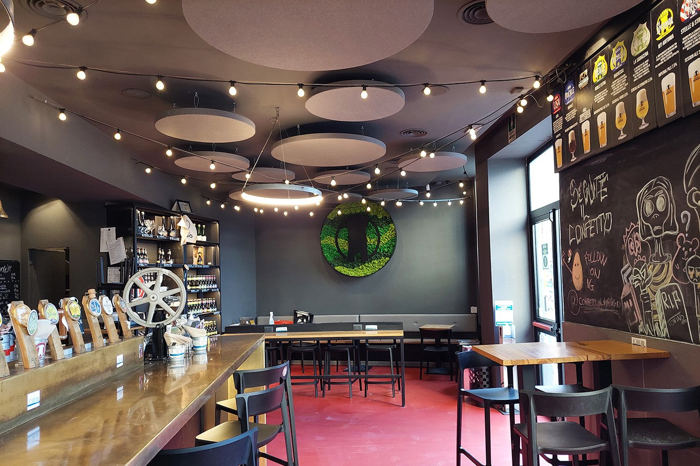 Acoustic ceiling baffles and rafts for bars and clubs