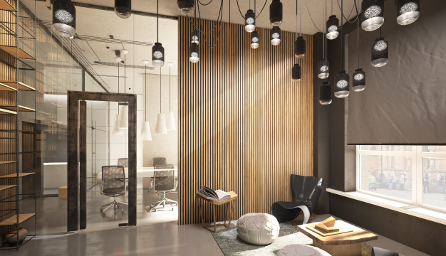 Eco-friendly wooden acoustic slat panels for offices