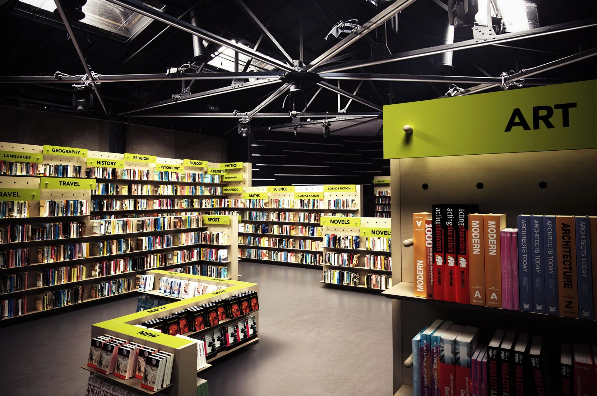 WallStack multipurpose partition wall system for bookstores and libraries
