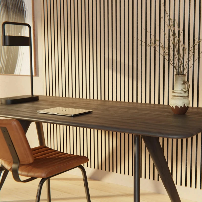 Eco-friendly wooden acoustic slat panels in bathroom