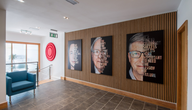 Eco-friendly wooden acoustic slat panels for public spaces