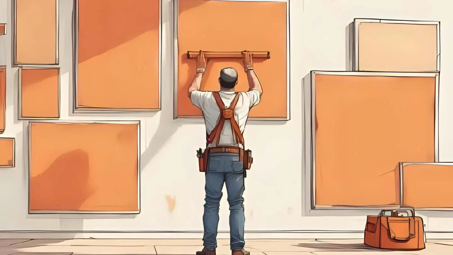 A person installing acoustic panels in a room.